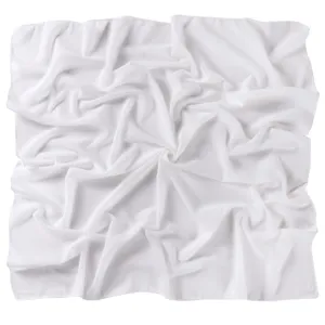 Plain white chiffon square scarf detail showing soft fabric texture and elegant drape folds.