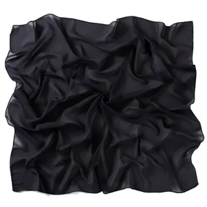 Solid color black pearl chiffon square scarf hijab 90cm lightweight elegant accessory