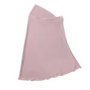 Solid color elastic mesh pull-on headscarf, breathable candy color hijab cap detail view.