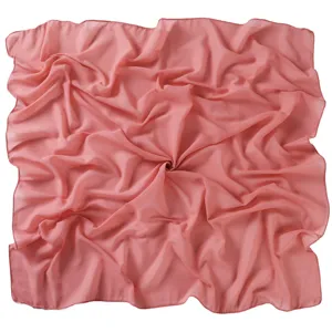 Solid color pearl chiffon square scarf 90cm, elegant dusty pink headscarf and daily hijab detail view.