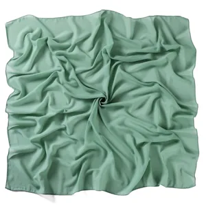 Solid sage green pearl chiffon square scarf, lightweight 90cm hijab or neck scarf.