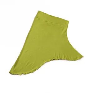 Modal cotton inner hijab cap detail, plain green stretchy headscarf with lettuce edge hem.