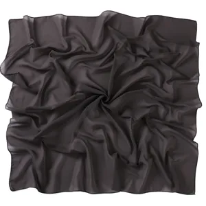 Detailed view of dark brown solid chiffon square scarf 90cm fabric texture display.