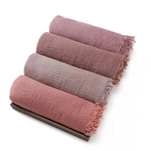 Women's Solid Color Cotton Linen Scarf Lightweight Breathable Tassel Shawl Long Summer Sun Protection Wrap Hijab