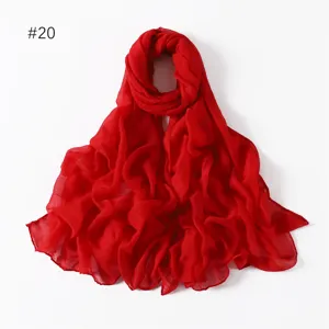 Simple versatile lightweight solid color red long scarf shawl for travel photography