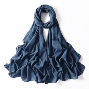 Sciarpa hijab in chiffon scintillante blu scuro elegante lunga per donna accessorio moda