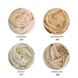 Chiffon hijab color swatch detail view showing four soft pastel shades for women headscarf wrap.