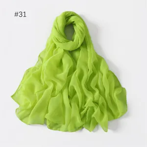 Neon green lightweight voile scarf detail, sheer polyester fabric, smooth draping texture.