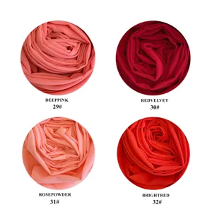 Chiffon hijab color swatch detail showing pink and red shades fabric options 29 to 32.