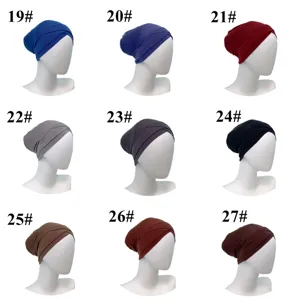 Modal cross turban cap detail view, solid color Muslim hijab inner cap color options.