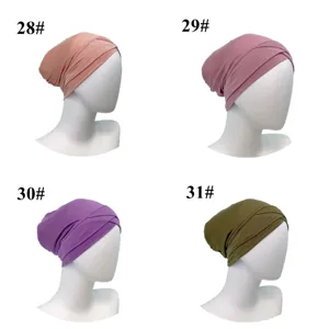 Modal Cross Turban Cap Solid Color Muslim Under Scarf Women Breathable Headwear Details