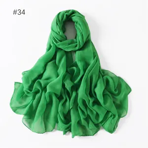 Solid green long scarf, lightweight voile shawl for women, travel photography and daily wear.