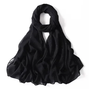 Sciarpa lunga in chiffon glitterato tinta unita da donna, elegante hijab e scialle.