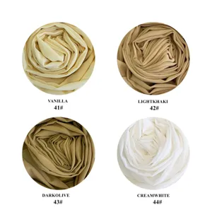 Plain chiffon hijab color swatches detail view showing vanilla, khaki, olive and cream options.