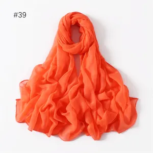 Solid color lightweight polyester long scarf, perfect for travel, fashion drape shawl.