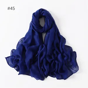 Solid color voile polyester long scarf, lightweight travel shawl and decorative neckwear.