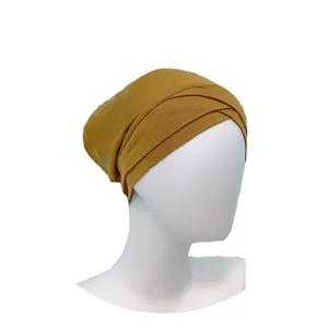 Plain modal cross turban cap inner hijab muslim women solid color breathable headwear