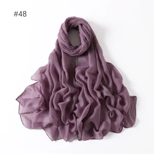 Detailed view of a solid purple lightweight voile long scarf, perfect for travel and daily wear.