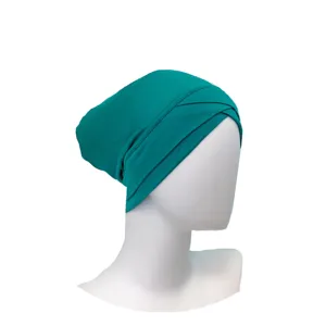 Solid color modal cross hijab under cap inner Muslim women stretchy breathable head wrap teal