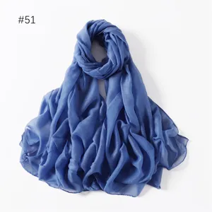 Solid color lightweight voile long scarf detail, soft texture and elegant drape for daily wear.