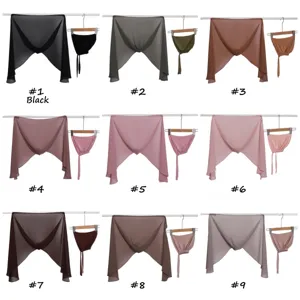 Detailed view of solid color pearl chiffon hijab and inner cap set in multiple color options.