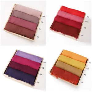Solid color rayon pleated scarf with tassels, versatile travel shawl, multi-color options available.