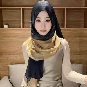 Gradient shiny satin hijab long scarf for women, elegant smooth shawl head wrap.
