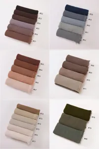 Solid color rayon travel shawl casual pleated fringe scarf women daily hijab head wrap