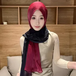 Gradient Satin Hijab Scarf Shiny Wrinkle Long Shawl for Women Elegant Head Cover Detail