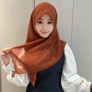 Nouveau foulard en mousseline de soie couleur unie léger respirant hijab écharpe femme