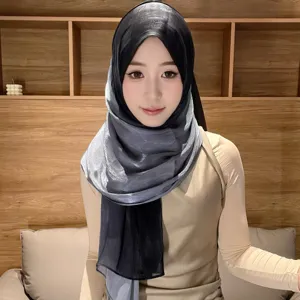 Gradient shiny satin hijab headscarf for women, smooth silky long shawl wrap scarf.