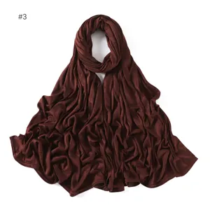 Solid color modal long scarf hijab, soft stretch comfortable fabric, dark brown daily wrap.