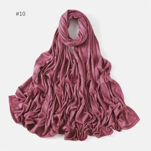 Solid color jersey modal hijab long scarf, soft breathable Muslim headscarf for daily wear.