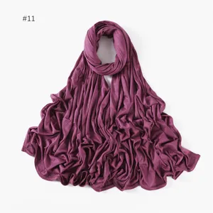 Solid color modal jersey long hijab scarf, soft stretch cotton head wrap for women.