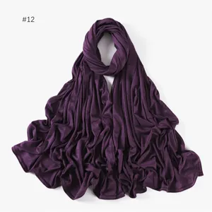Solid color modal jersey hijab long scarf, soft comfortable plain Muslim headwear wrap.
