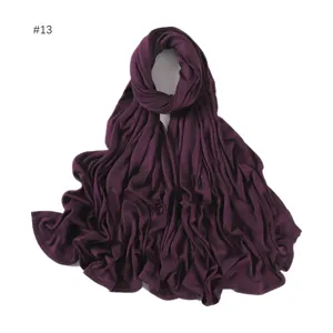 Dark purple jersey modal long scarf detail view, soft cotton hijab headscarf for women.