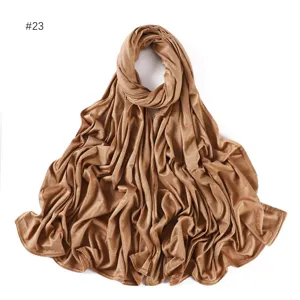 Solid color modal jersey hijab scarf for women, soft lightweight draped Muslim headwear.