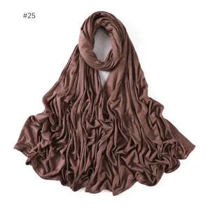 Solid color modal long hijab scarf for women, breathable sweat fabric wrap, brown.
