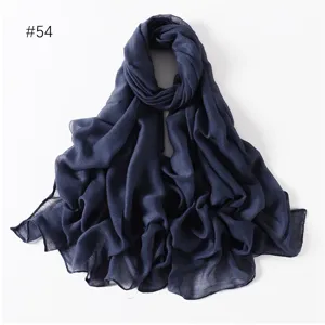 Dark blue lightweight solid color polyester long scarf shawl for women travel daily wear