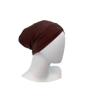 Modal cross cap detail, solid brown undercap headscarf for women comfortable daily wear.