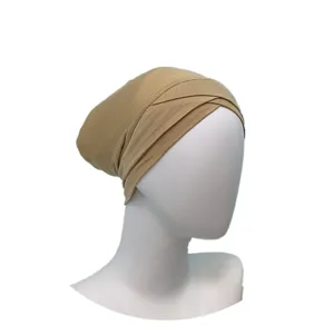 Modal criss-cross undercap detail view, comfortable breathable fabric for everyday hijab wear.