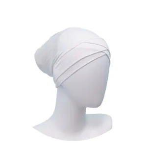 Plain modal cross inner hijab cap for women breathable muslim under scarf white color.