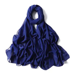 Sciarpa lunga in chiffon blu royal scintillante hijab elegante scialle da donna per tutti i giorni