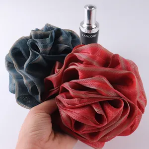 Soft rose mesh bath sponge for body scrubbing, exfoliating shower puff with rich bubbles.