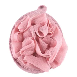 Roze netwerk badspons voor dagelijkse douche en lichaamsreiniging, zachte schuimende badpuf met lus.