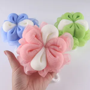 Cute plum blossom mesh bath sponge for body exfoliating and rich foaming shower cleaning.
