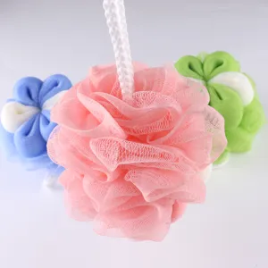 Cute petal shape bath sponge mesh loofah soft foaming shower body scrubber for daily home use.