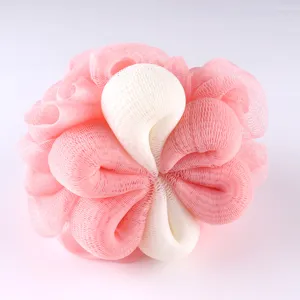 Pink and white mesh bath sponge flower design shower puff for gentle exfoliating body wash