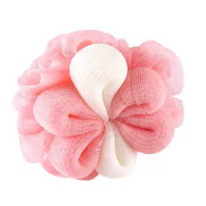 Pink white plum blossom bath sponge soft mesh shower puff for daily body cleaning