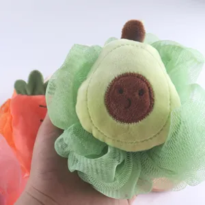 Cute avocado shower puff soft mesh bath sponge cartoon body scrubber for kids women